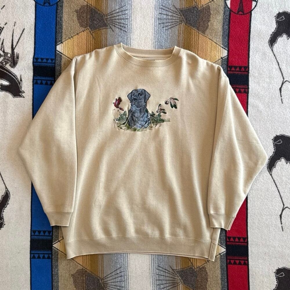 Vintage 90s Outdoor Animal Nature Embroidered Crewneck Sweatshirt XL Dog Ducks